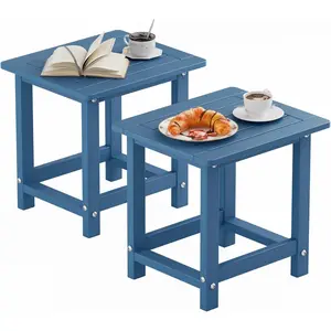 YEFU Outdoor Side Table for Patio: 16" HIPS Weather - Resistant Adirondack Tables Set of 2 - Small Square End Tables for Backyard Pool Porch Balcony - Indoor Outdoor Durable Table Navy Blue