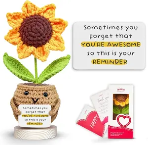 Gossby Handmade Positive Sunflower Crochet - Inspirational Teacher Appreciation Gift for Women - "Sometimes You Forget You're Awesome" - Christmas, Birthday Gift for Coworker, Teacher Appreciation Gifts