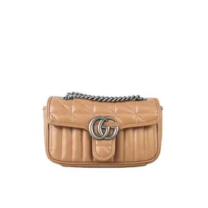 Pre-owned GUCCI leather Crossbody Bags GG Marmont Nude Pink Quilted Shoulder Bag