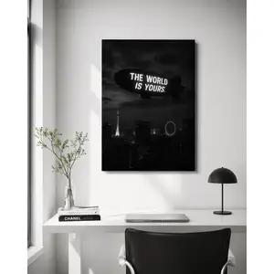 The World Is Yours Motivational Canvas Wall Art, Inspirational Quote Print for Home Gym, Office & Modern Room Decor Poster