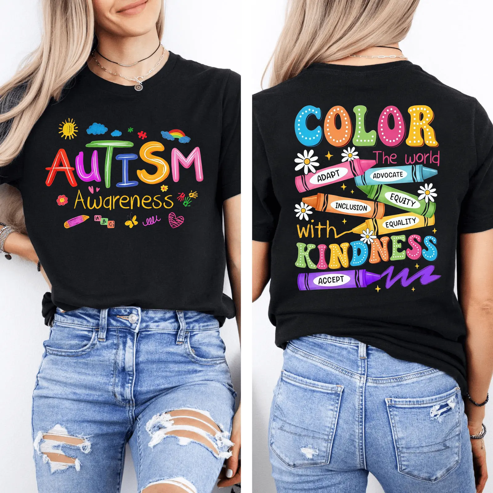 Autism Awareness T-shirt: 2-sided Print, SPED Teacher T-shirt, Special Education T-shirt, Brushstroke Autism T-shirt, ADHD Autism Mom Gift