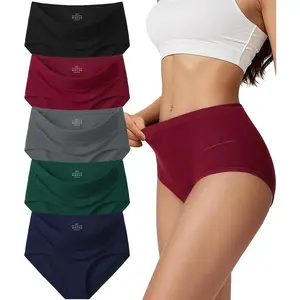 Cotton Underwear for Women High Waisted Full Coverage Briefs Soft Ladies Panties 5 Pack