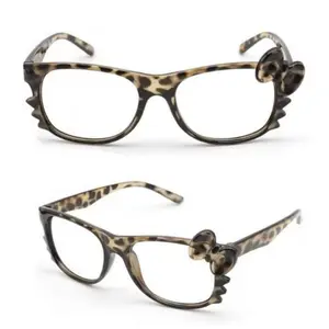 (No Lenses) Kawaii Y2K Kitty Leopard Print Glasses for Women – Trendy Decorative Fashion Frame Accessory, Cute Cartoon Nerd Style Eyewear for Streetwear, Cosplay, Party, and Daily Outfits