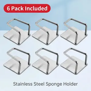 Stainless Steel Sponge Holder for Kitchen Sink, Minimalist Countertop Organizer,No Drilling, 6-Pack