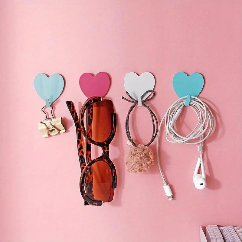 10pcs Pink/Yellow/Purple Love Sticky Hook Peach Heart Hook Heart Sticky Hook Soft Girl Room Decoration Hook, Removable Hooks