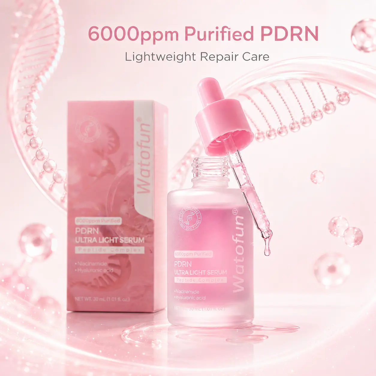 [NEW] Watofun PDRN Ultra Light Serum with Peptide Complex | Lightweight Hydrating Face Serum with Salmon DNA PDRN & Hyaluronic Acid | Fast Absorbing Glow Serum for Glass Skin & Skin Barrier Care | Korean K-Beauty Skincare (30ml / 1.01 fl. oz.)
