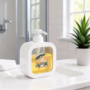 Moisturizing Hand Soap Pump Bottle, Soap Dispenser, Kitchen & Bathroom Refillable Soap Dispenser, Elegant Cartoon Rabbit & Tulips Design, Light Rain Easter Eggs Decor, Home Office Tabletop Liquid Container, Easy to Clean, Home Decor