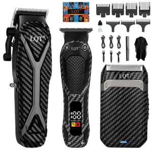 LQT Professional 3-in-1 Carbon Fiber Hair Clipper Kit - Cordless Barber Trimmer, LED Display, USB Rechargeable Complete Grooming Set for Men