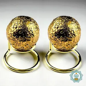 2 Brass Bliss Balls Meditation Sound Healing Chime with Premium Stands Metal v.1 Handcrafted in Bali for Yoga Space Clearing Ceremonies