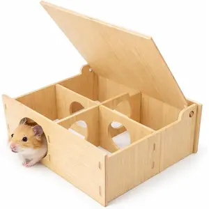 Wooden Tunnel Cage Secret Peep Shed Explore Hideout Flip Cover Design Play Tunnel for Hamster and Mouse