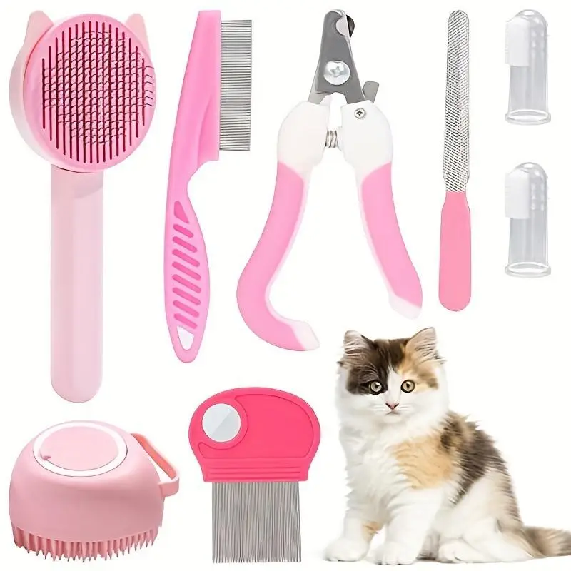 Pet Grooming Kit, 8 Counts/set Pet Hair Removal Tool & Manicure Tool, Pet Grooming Brush, Pet Hair Remover, Dog & Cat Grooming Supplies