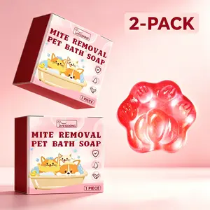 [2-Pack] Natural Gentle Paw-Shape Mite Removal Pet Bath Soap Bar - Dog & Cat Shampoo for Itchy Skin, Dry Coat, Puppies & Kittens