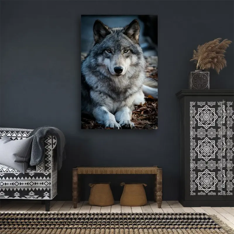 Unique Wooden Framed Grey Wolf Poster - Premium Wall Art, Canvas Print, Animal-Themed Wall Decor for Bedroom, Living Room, Office - Ready-to-Hang, High-Quality Painting Picture, Aesthetic Gift Idea Ornaments Decoration Artistic Photo Design