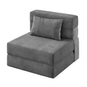 72" Folding Sofa Bed - Single Size Convertible Futon Couch for Small Spaces with Pillow, Foldable Mattress & Linen Fabric, Grey
