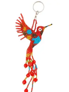 Red Handmade Beaded Hummingbird Keychain