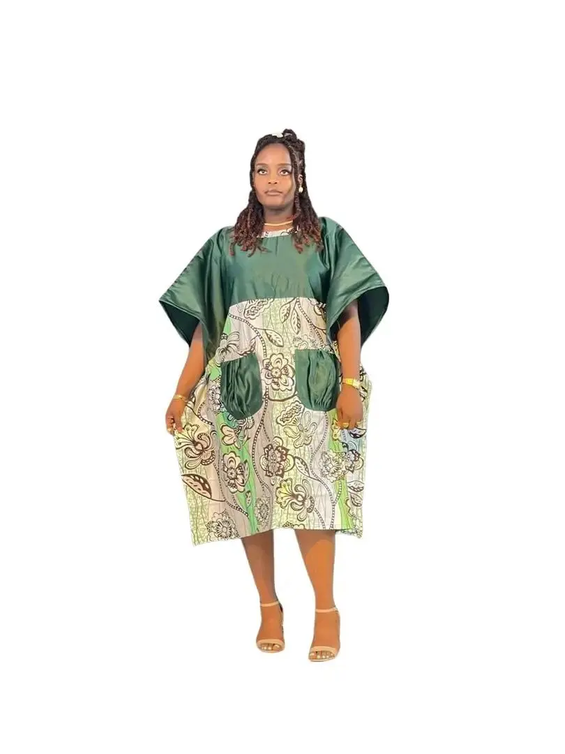 AuraLume Royal Kitenge-Satin Shift Dress High-Quality African Print & Satin Mix Ultra-Luxe Feel Free-Size Fit Radiant Shimmer for Women