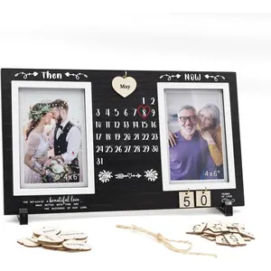 DIY Anniversary Wooden Picture Frame -- Then and Now Commemorative  Features Changable Wooden Month and Number Plates Wedding Anniversary Frame Retro  Photo Frame Holds Two 4x6-inch photos