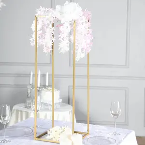 2-Pack Wedding Flower Stand Gold Metal Geometric Column Frame Rectangular - Versatile Floral Pedestal for Sophisticated Arrangements 32"