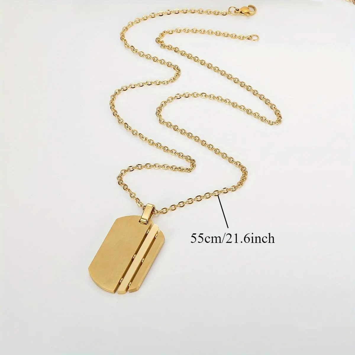 Men's Minimalist Stainless Steel Chain Necklace - Dainty Piece with Smooth Split-Design Nameplate Pendant, Fashion Modern Accessories, Daily Wear, Ideal Holiday Gift, Minimalist Chain Necklace