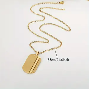 Fashionable and Minimalist Smooth Nameplate Split Design Stainless Steel Men's Pendant Necklace Suitable for Daily Wear, Perfect Holiday Gift Accessories for Family, Friends, and Couples