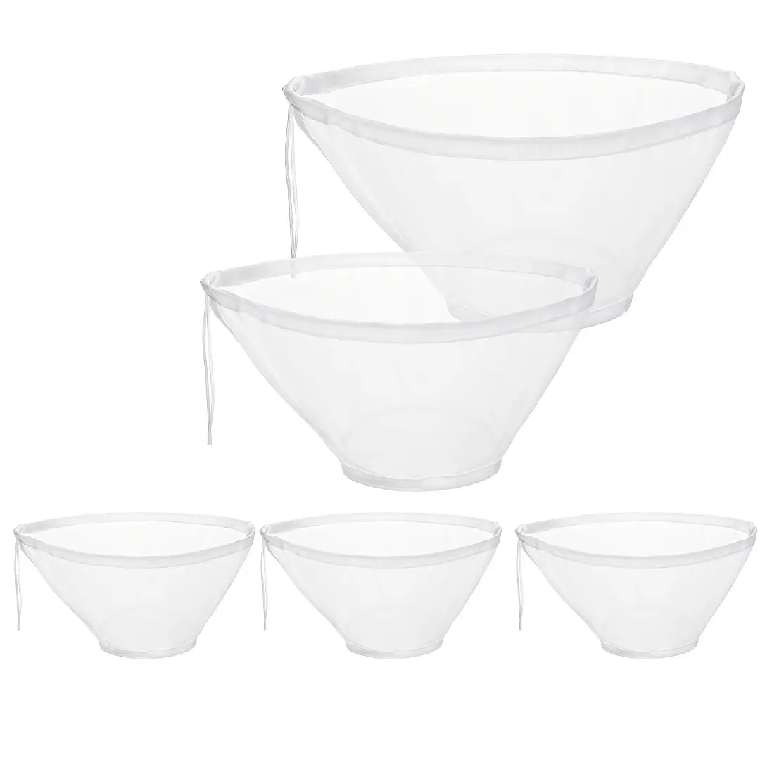 5Pcs Durable Nylon Reusable Filter Bags - Open Round Drawstring, Ultra-Fine Compact Manual Kitchenware for Soup, Tea