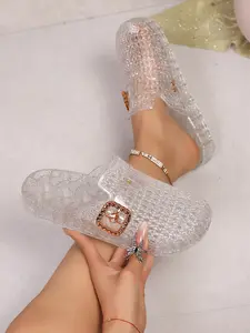 Women's Crystal Transparent Open-Toe Slippers, Summer Fashion Home Cool Half Slipper, Princess Style Crystal Sandals
