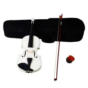 New 4/4 Acoustic Violin Case Bow Rosin White Musical Gift for Festivals or Birthdays Beginners Adults Teens Full Size Basswood Material