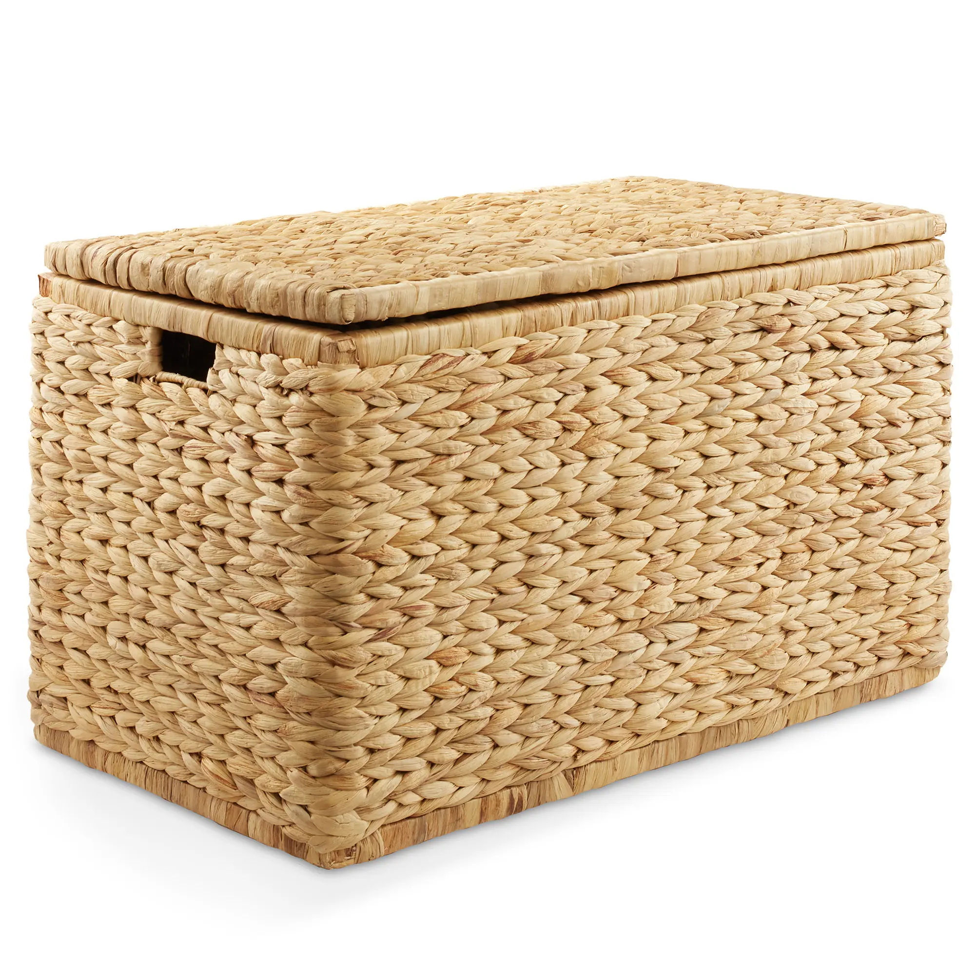 Casafield 30 in. Storage Chest with Lid, Handles, and Safety Hinge, Natural Hyacinth, Woven Wicker Storage Trunk for Laundry, Living Room, Bedroom