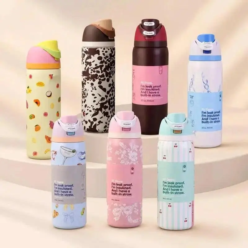 Owala Special Edition Insulated Stainless Steel Straw Water Bottle - Leak-Proof, BPA-Free Vacuum Flask - Blue Bow, Pillow Fight, Brunch Bunch, Black Cherry - for Sports Activities