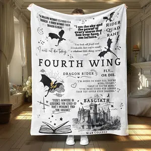 Fourth Wing Dragon Knight Fantasy Flannel Slogan Print Blanket, Large Size, Soft and Lightweight, Perfect for All Seasons, Ideal Gift for Family