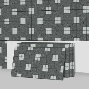 6/12/24/48 PCS FG Vintage Tile Stickers - Dark Grey 4-Grid Geometric PVC Crystal Film DIY Splashback Waterproof Oil-proof for Kitchen Bathroom Floor Tile Wood Home Decor
