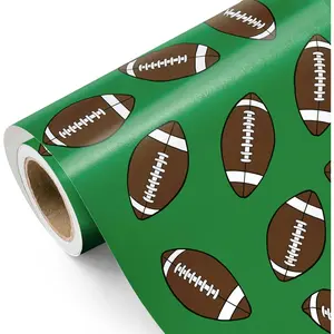 Football Wrapping Paper Roll - Mini Roll - 17 Inch x 9.8  -  Green Rugby Ball Design,  for Boys Birthday, Super Bowl