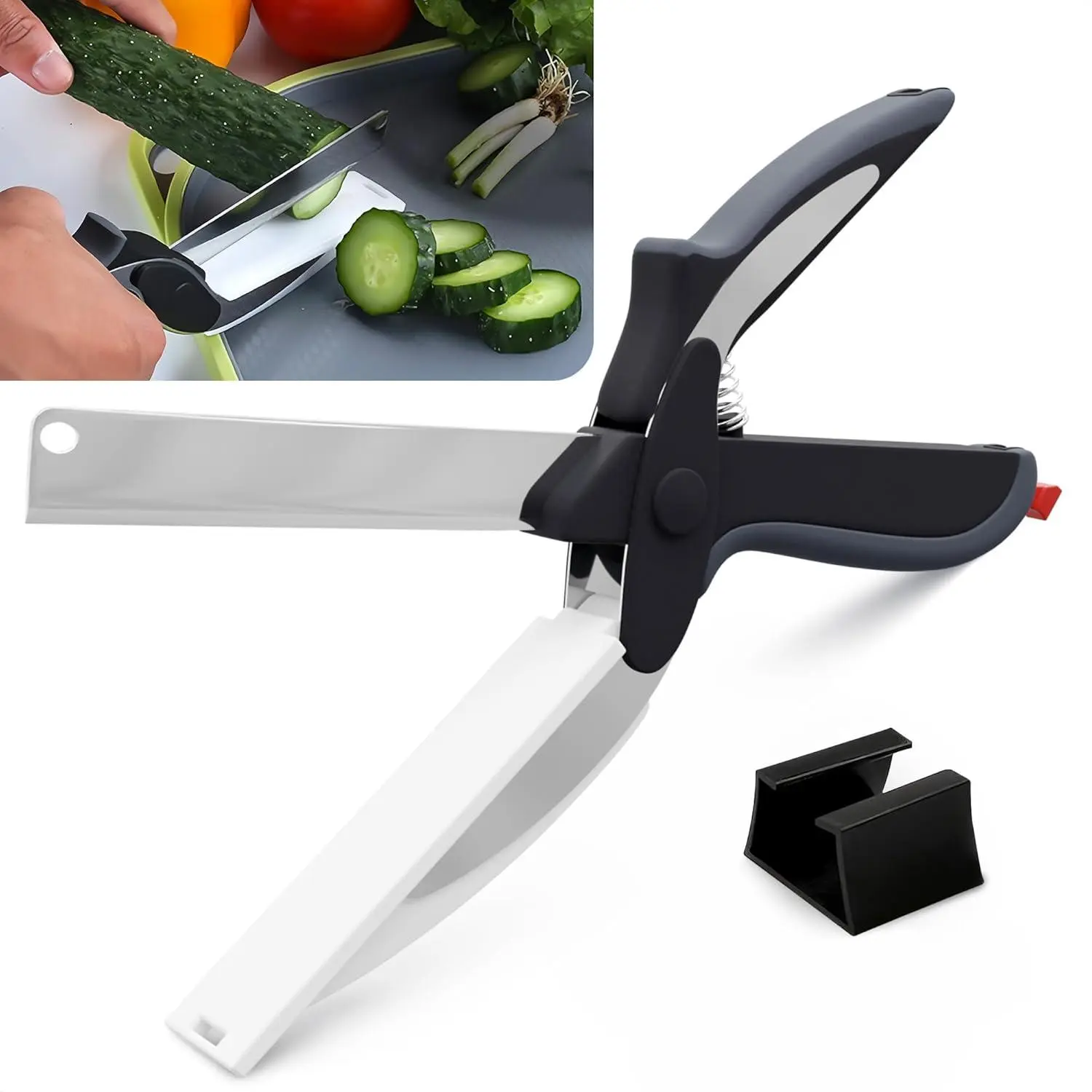 Kitchen Scissors for Food – 2-in-1 Cutting Board Scissors & Knife with Locking Mechanism & Stainless Steel Blades – Multifunctional Kitchen Shears