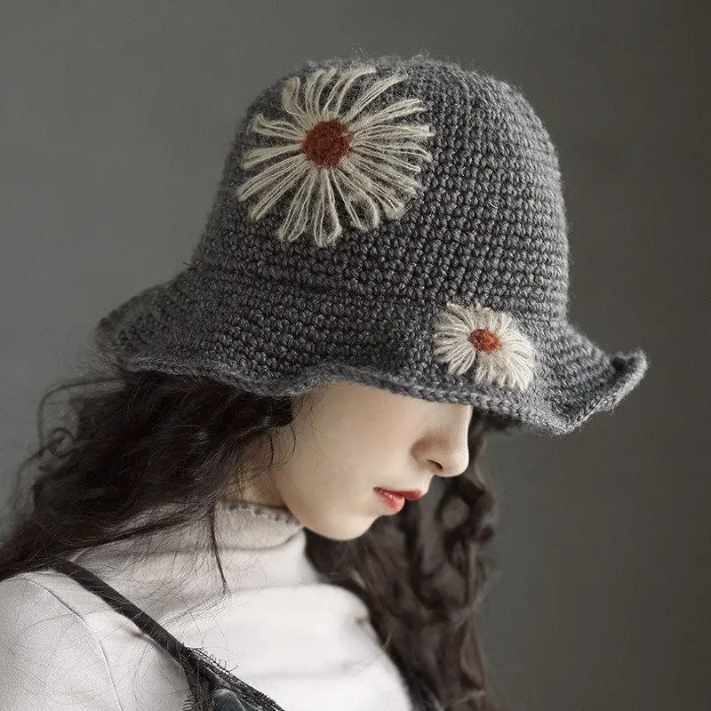 Knitted Rollable Handmade Daisy Straw Hat