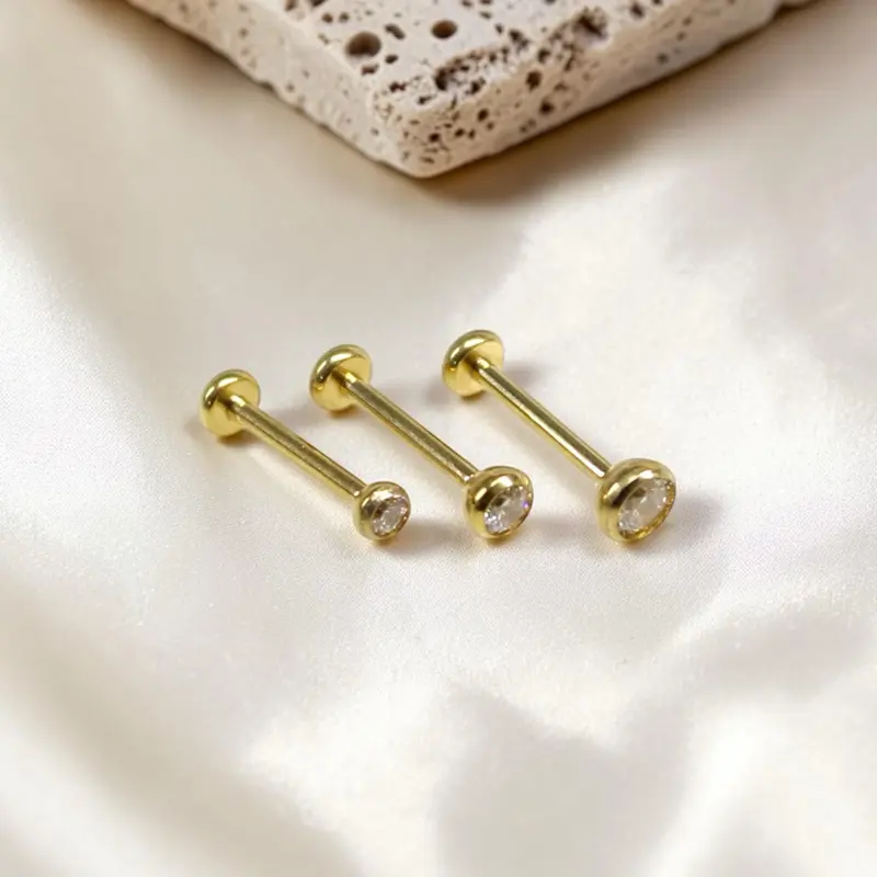 20g Flat Back Stud, Labret Nose Cartilage Gem Top Stud, Internally Threaded Titanium