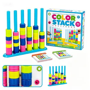 Color Stack Challenge Puzzle Game, Fast-Paced Color Sorting Stacking Game for Kids Teens Adults, Family Game Night Brain Logic Toy, Complete Kit with Stack Rack, 40 Color Rings & 50 Dual Difficulty Challenge Cards