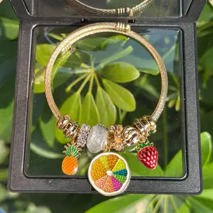 Charming Bracelet for Summer DIY Stainless Steel Gold Bracelet Fresh Summer Fruit Party Bracelet, Open-Ended Bracelet Ornament,Fashion Accessories, Girlfriend Gifts,Jewelry, Birthday gift,charm bracelets,bracelets for women,beautiful jewelry Jewellery