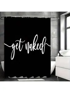 1pc Modern Fashion Black Shower Curtain With 12 Hooks - Water-Resistant, Machine Washable, And Woven Polyester Material Stylish Home Decor Bathroom Decor