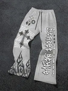 Fitted Casual Sweatpants, Moderate Fabric Thickness, Inspirational Pattern Design, Perfect for Fall & Winter Seasons