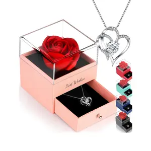 gifts for Women, Preserved Rose with Heart Necklace, gifts for Mom Wife Women Sister Grandma Girlfriend Her, Mothers Day  gifts from Daughter Son Birthday Christmas Valentines Day decorative gift box