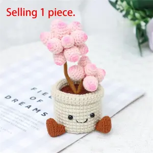 Handmade Crochet Succulent Plant Pot, Cute Knitted Mini Cactus Decor, Home Office Desktop Ornament, Creative Gift Idea