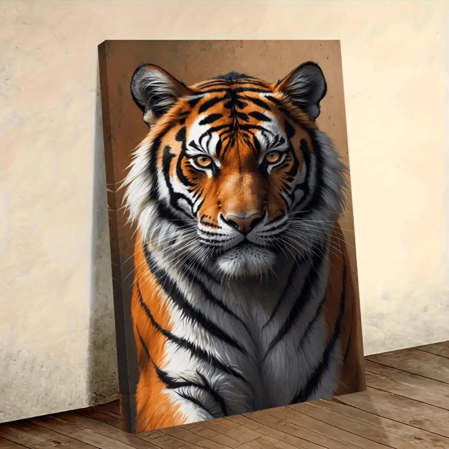 1 Realistic Tiger Oil Painting on Canvas- Handcrafted Style Large Wall Art with Solid Wood Frame(16x24 or 24x36inch)- Hand-painted Wildlife Tiger Face Poster, Suitable for Living Room, Office, Bar- Majestic Tiger Wall Decoration