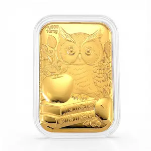 24K Golden Owl and Apple Emboss Sheet 31x45.5mm 10mg