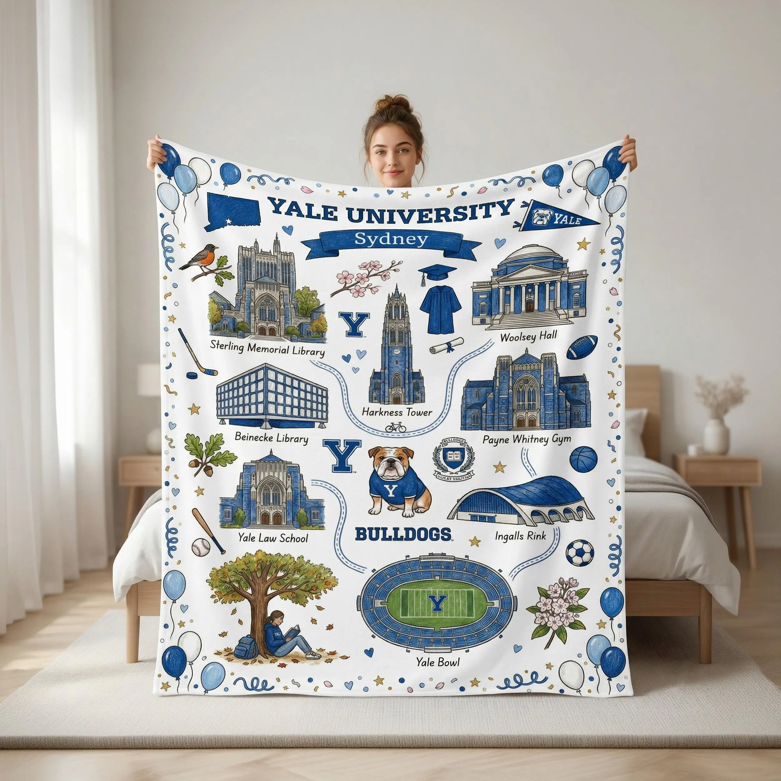 Custom College Fleece Blanket Personalized University Dorm Throw Graduation Gifts For Student Senior Alumni