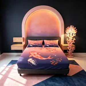 Ocean Whale Shark Fitted Sheet Set, 3 Pieces (1 Fitted Sheet + 2 Pillowcases, No Pillow Insert Included), Watercolor Ocean Style Bedding, Soft and Comfortable Fabric, Breathable Deep Pocket Design, Ideal for Boys/Teens Bedroom, Perfect as a Gift