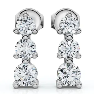1/2ct 3 Stone Round Graduated Diamond Earrings 14K White Gold