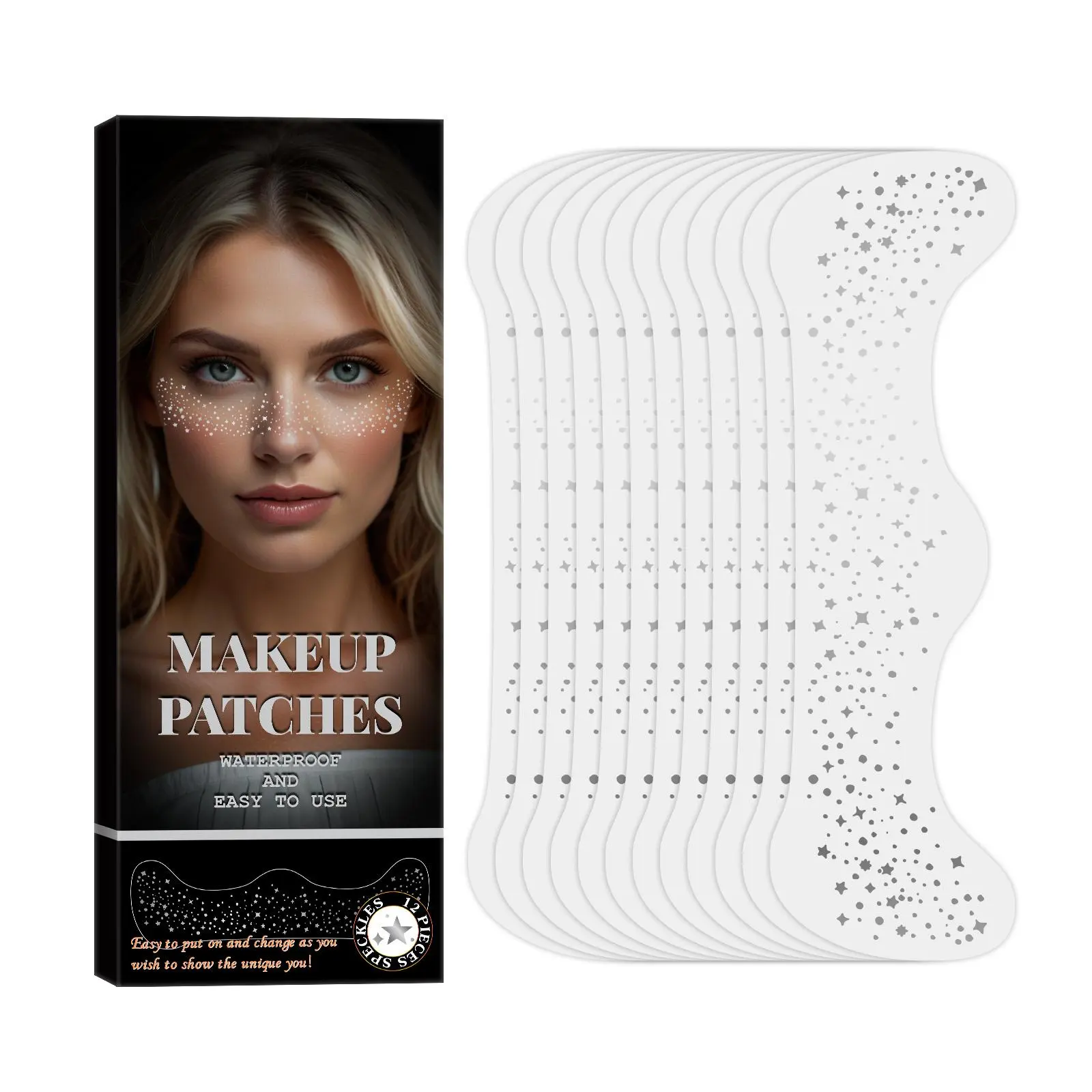 Glitter Freckles Face Tattoo, 12pcs/box Waterproof High Quality Glitter Freckles for Face, Face Glitter Makeup Patches, Face Body Makeup Cosmetic Makeup Accessories for Women & Girls, Sparkle Makeup