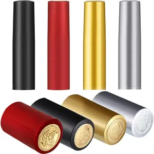 200 Pcs Wine Sealer for Bottles PVC Heat Shrink Capsules Bottle Caps for Wine Making Cellars and Home Use (Black,Red,Gold,Silver)