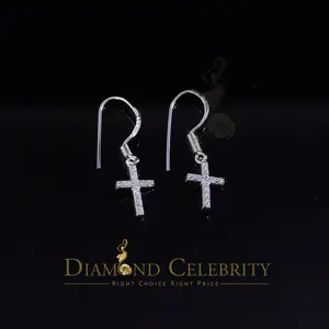 Diamond Celebrity’s White Sterling Silver 0.27ct Cubic Zirconia Men & Women Dangling Cross Earring