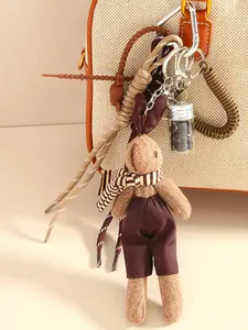 Soft Cute Scarf Rabbit Decorative Keychain, Fluffy Bunny Keychain - Simulated Coffee Beans, New Year/Valentine's Day/Easter - Suitable For Keys, Backpacks, Handbags - Decorative, Practical